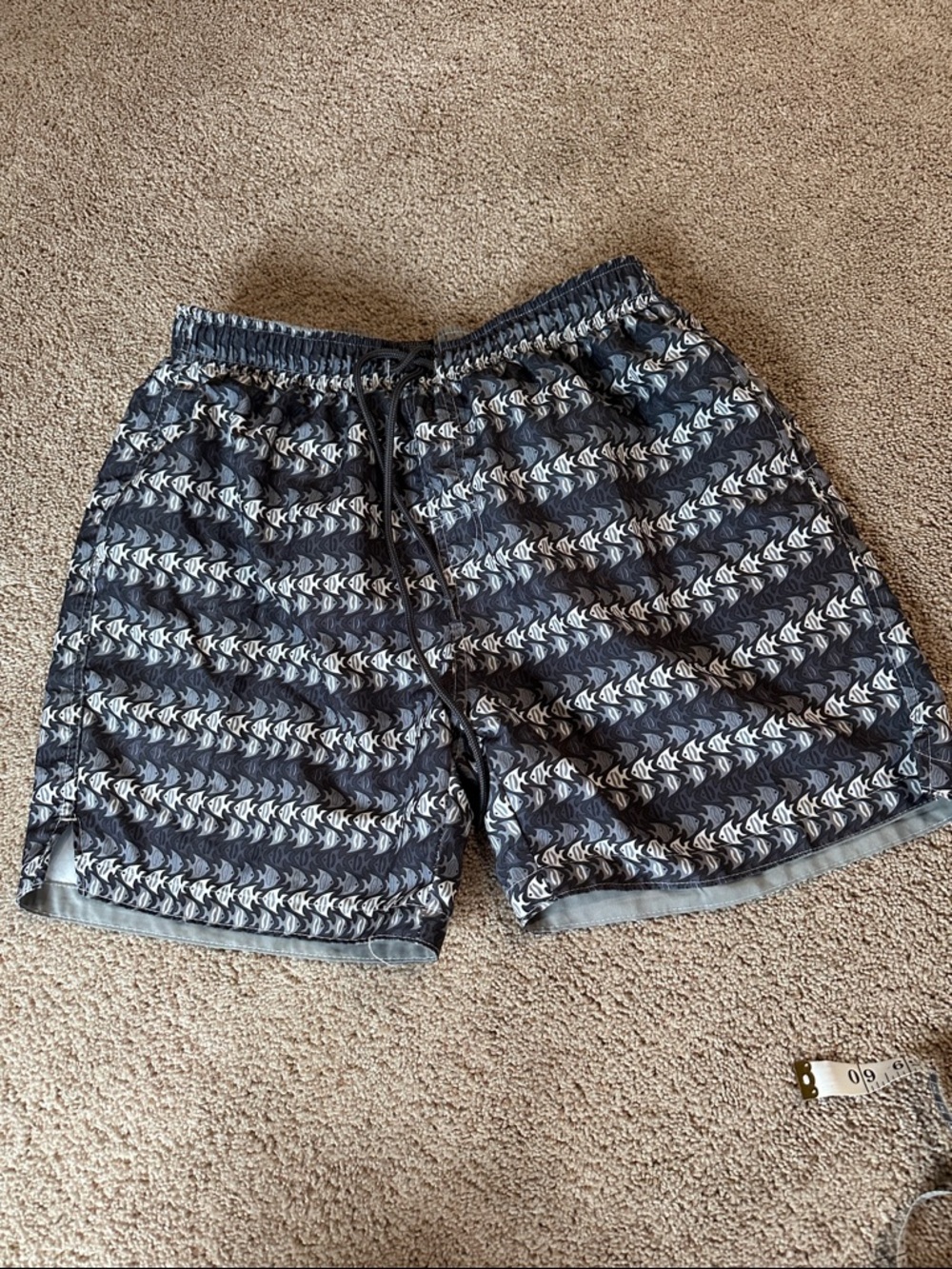 Men's gray Fish-Pattern Swim Trunks with Drawstring Waist from Hawaii